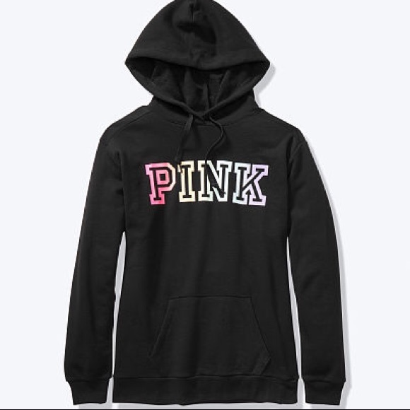 💗VS PINK BLACK RAINBOW OMBRÉ LOGO PULLOVER HOODIE - Picture 2 of 5